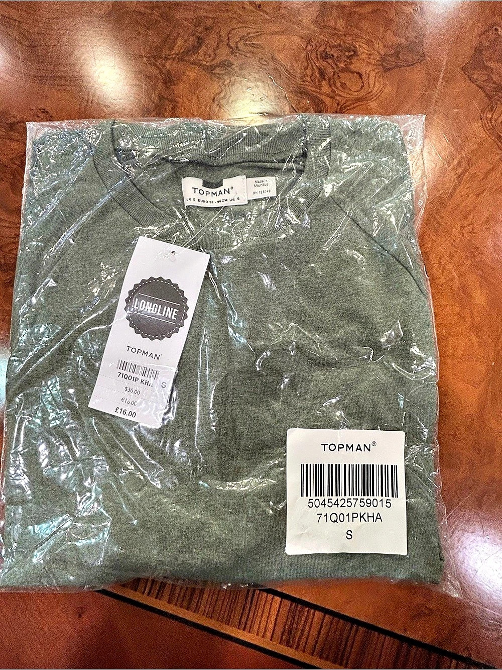 TOPMAN Longline Side Zip T-Shirt Green Small